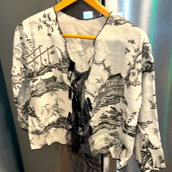 LOUIS SIMON for La Libellule TAN designer ASIAN BLAZER JACKET black ribbon ties - Picture 16 of 16